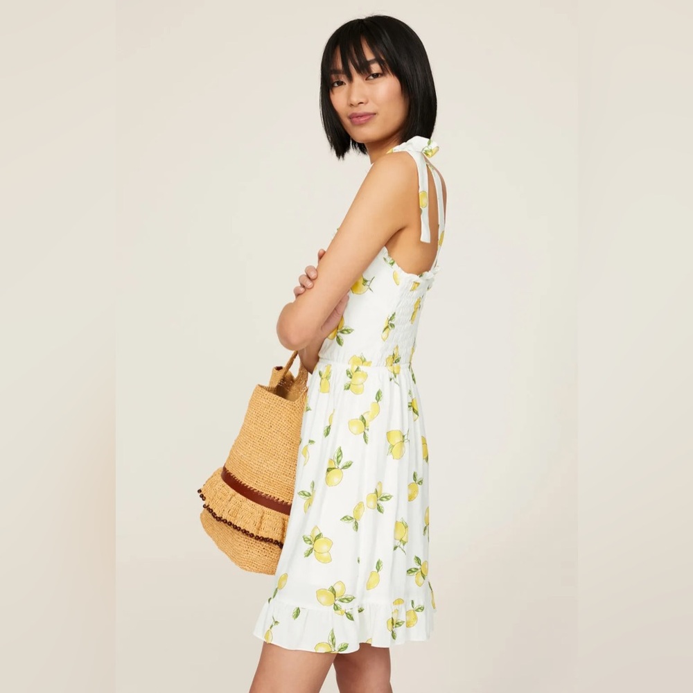 Slate & Willow Lemon Print Mini Dress - White and Yellow